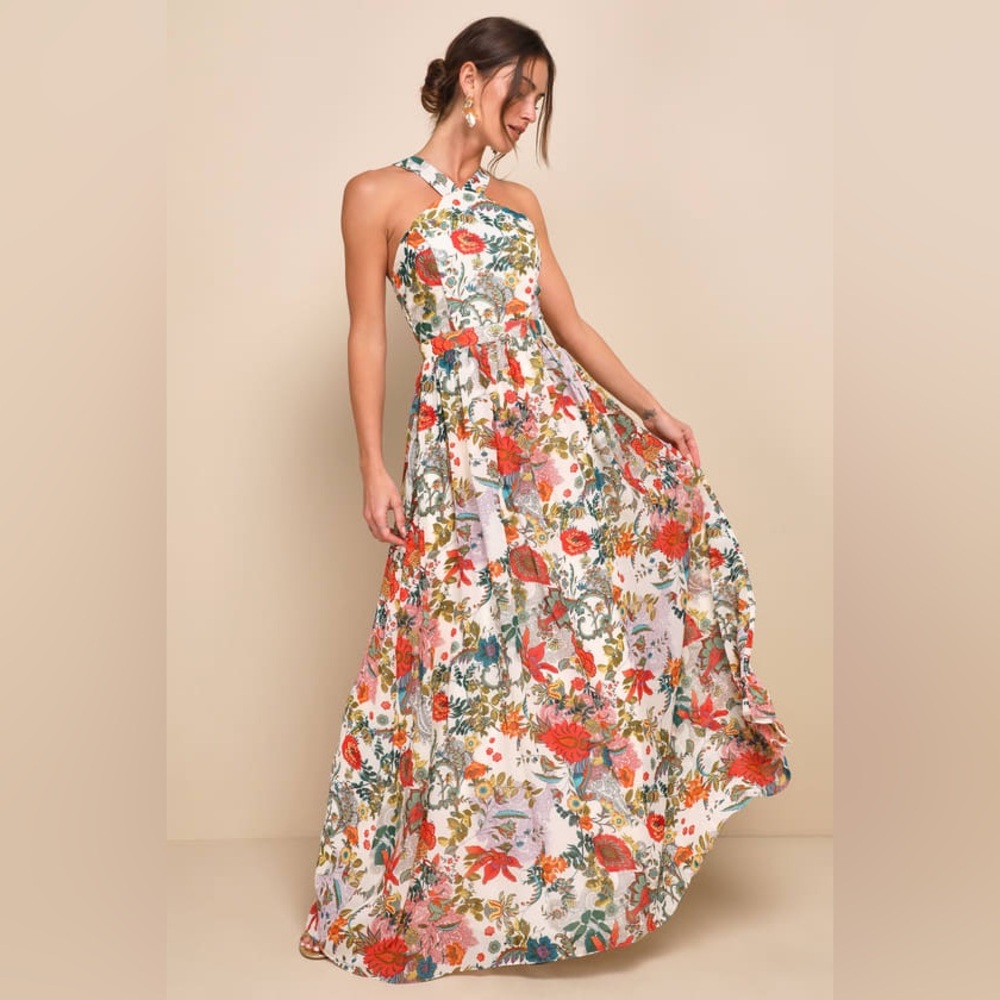 Lulu’s Lilja Cream Floral Print Maxi Dress